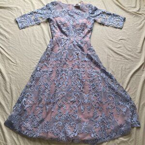 Lace Overlay A-Line Evening Dress in Blush and Lilac